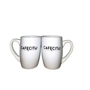 Pair Of White Ceramic "Cafecito" Coffee Mugs 18 Oz